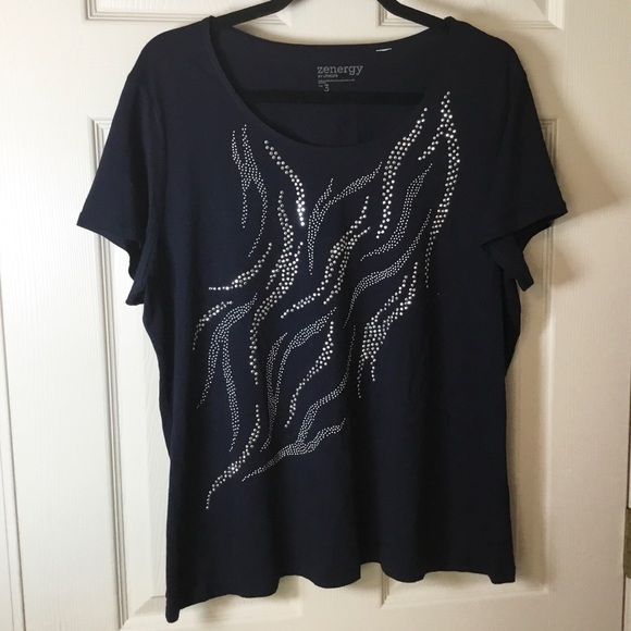 Chico's Tops - Chico’s Zenergy Navy Studded Cap Sleeve Top - L / Chico’s 3